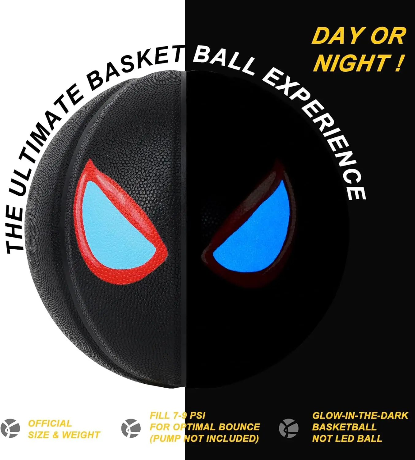Kuangmi บาสเก็ตบอลเรืองแสงในที่มืด ของขวัญลูกบอลเรืองแสงสําหรับผู้ชาย ผู้หญิง วัยรุ่น บาสเก็ตบอลกลางคืนในร่มและกลางแจ้ง ไซส์ 7