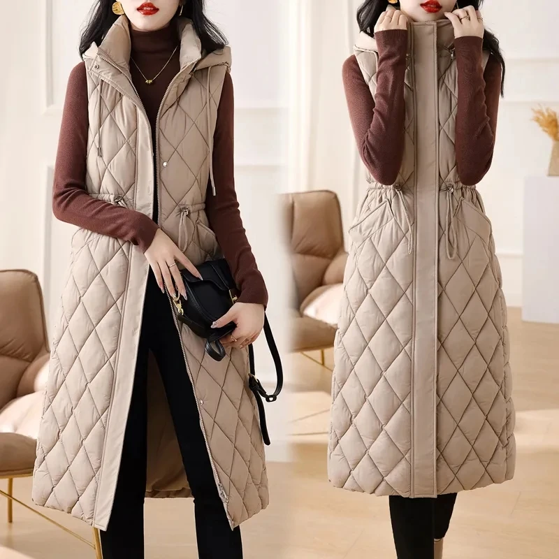 2023 New Winter Down Puffer Vest Women Casual All-match Sleeveless jacket Winter Long Bodywarm waistcoat Winter Sleeveless