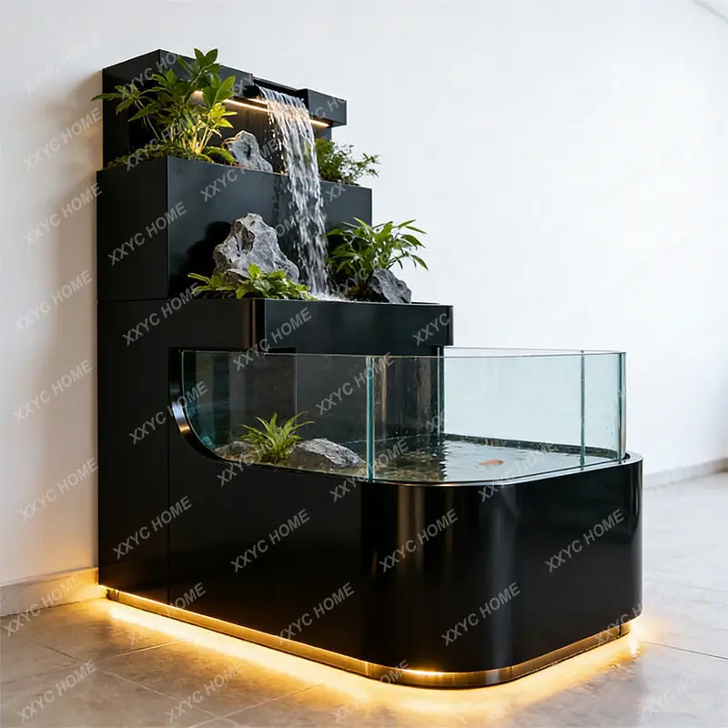 Balcony stainless steel fish pond flower box metal flowing water ornament outdoor courtyard water feature waterfall