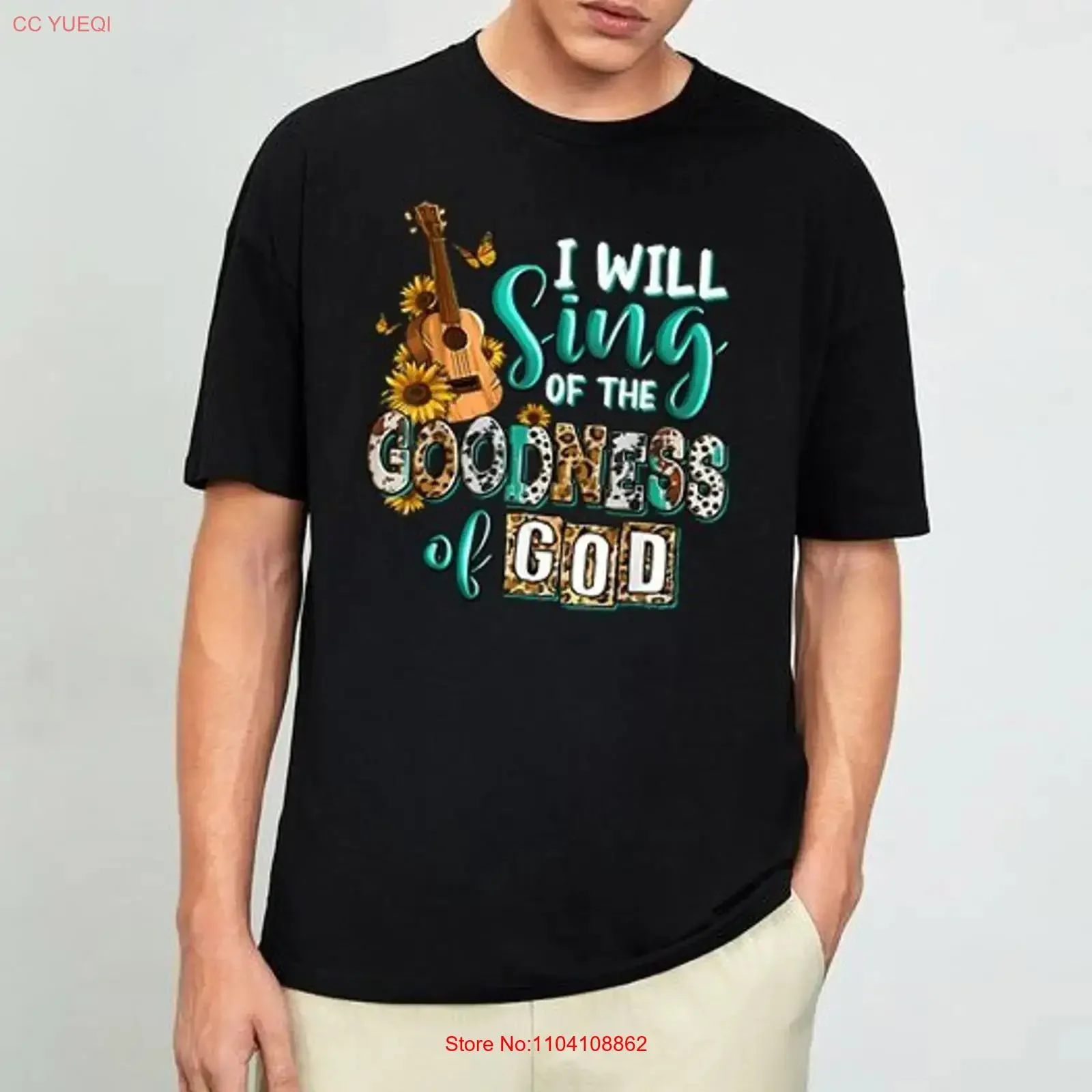 Christian Floral Guitar I Will Sing of The Goodness God T Shirt vintage Washed Unisex streetwear homme fashion Casual Slightly
