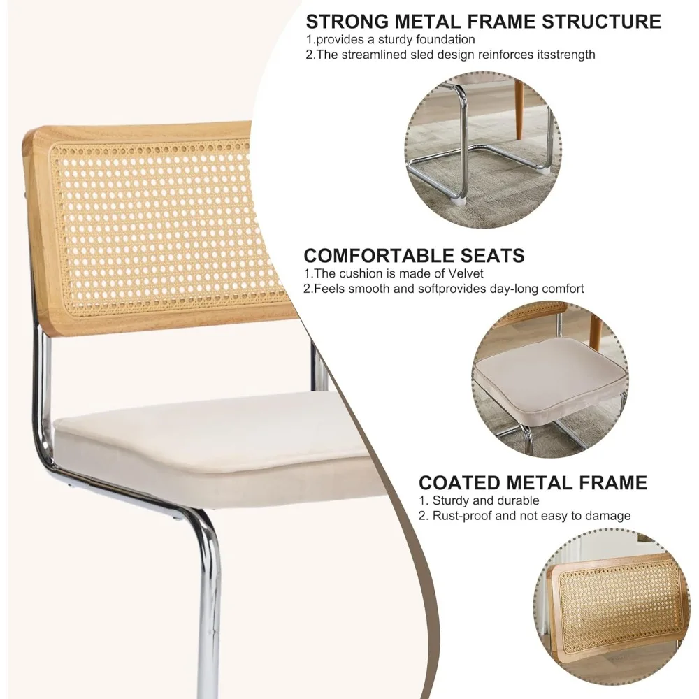 Modern Dining Chairs,Upholstered Kitchen Chairs with Rattan Back, Velvet Dining Room Chairs for Restaurant, Kitchen, Living Room