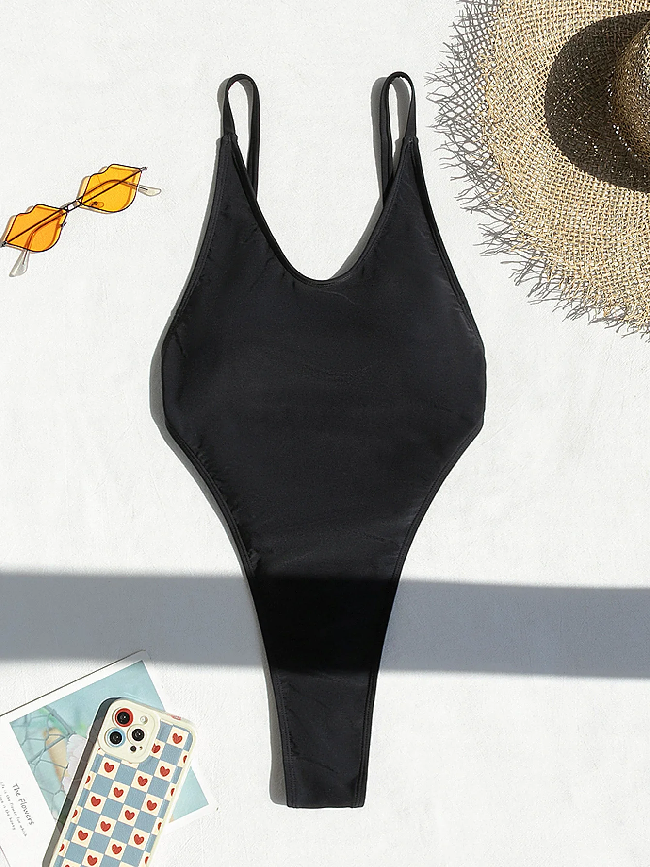DEKA Black V Neck One-Piece Swimwear Women's Elegant Retro Black Backless Swimsuit High Waist Bathing Suit