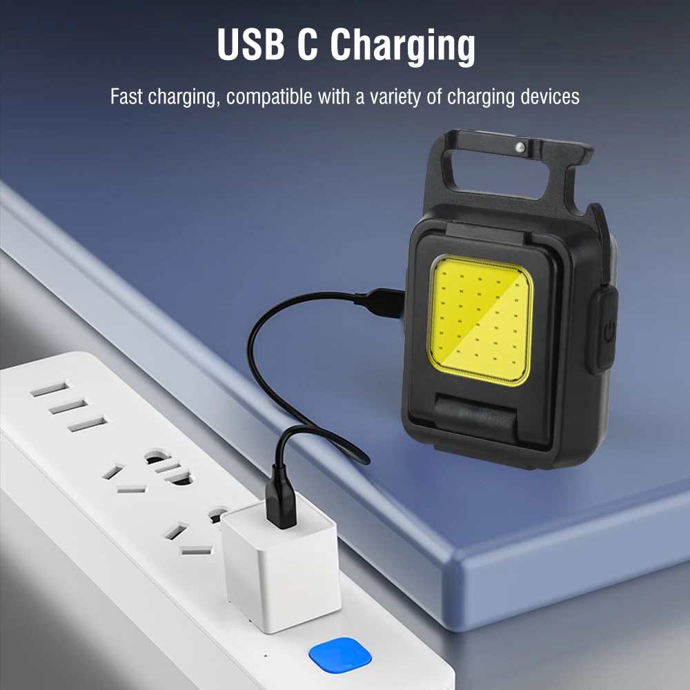 Imagem -06 - Boruit-cob Led Keychain Lanterna Usb Lâmpada Recarregável Luz de Trabalho com Ímã Saca-rolhas Emergência Camping Tenda Lanterna