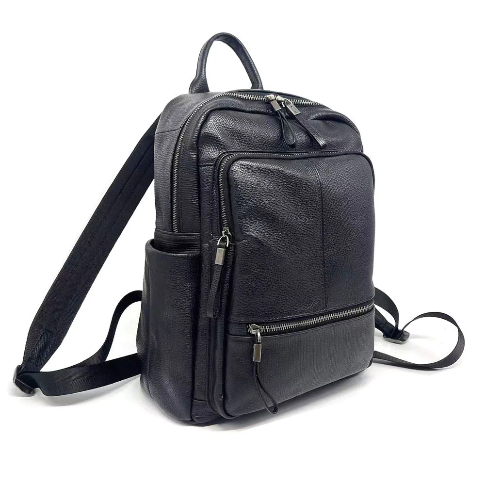 Schwarzer Rucksack aus echtem Leder für Herren, große Reisetasche aus echtem Rindsleder, große Jungen, doppelte Umhängetasche