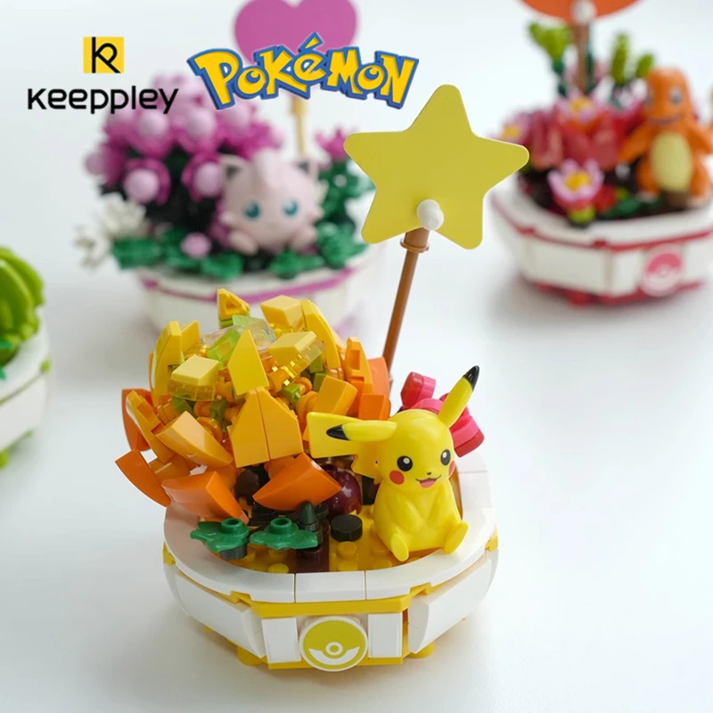 

keeppley Pokemon building block potted plant series Charmander Pikachu educational puzzle toy Kawaii children's birthday gift