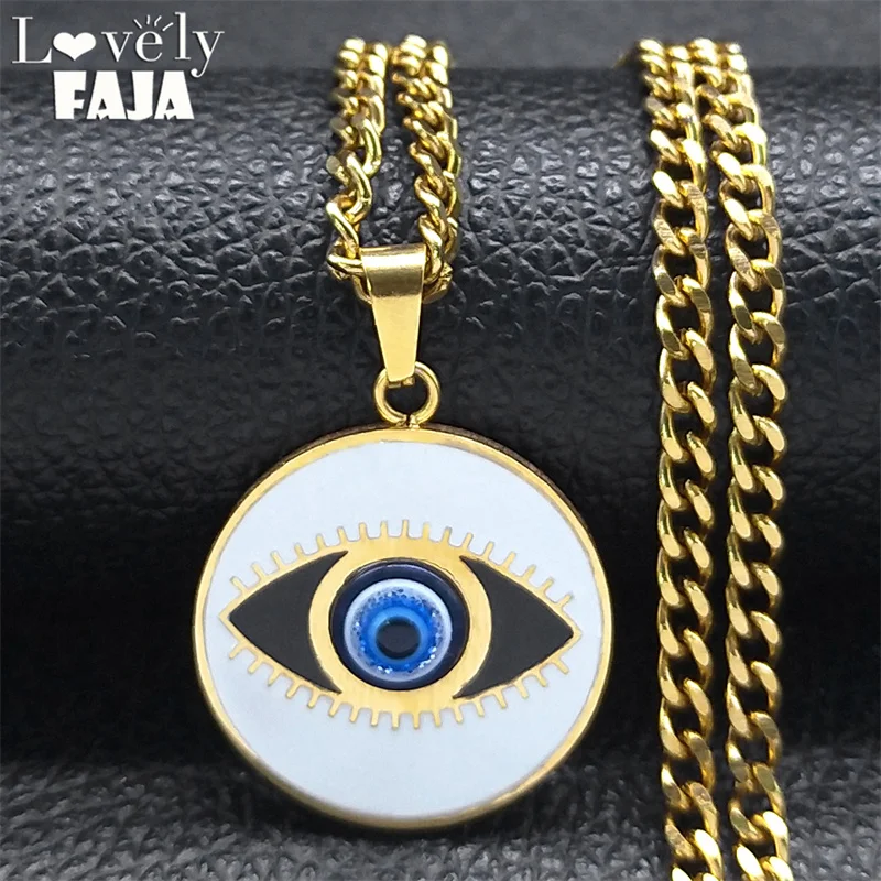 

Evil Blue Turkish Eye Charm Necklace for Women Men Stainless Steel Vintage Gold Color Necklaces Lucky Aesthetic Jewelry N6129S03