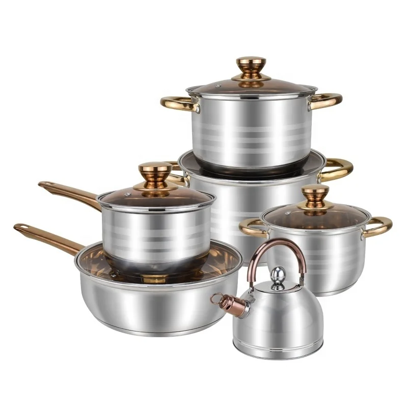 Factory-outlet non stick 12 pieces kitchen cookware set stainless steel cooking pots and pans