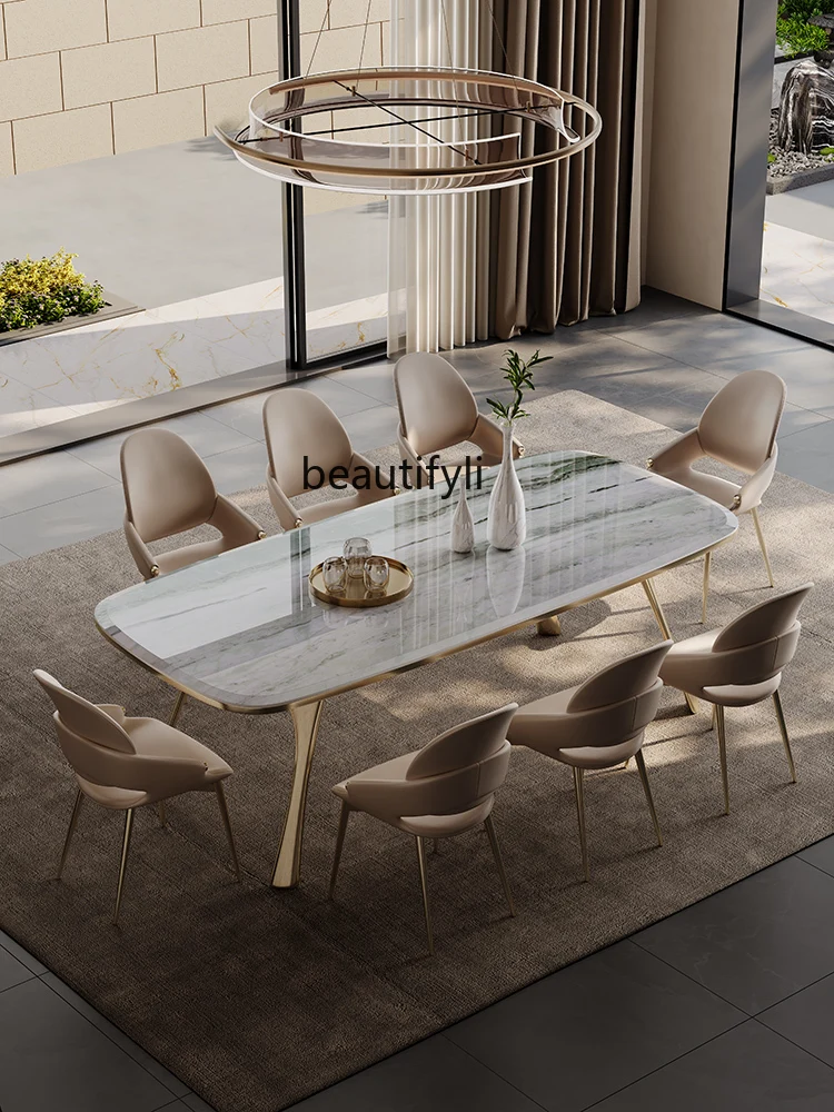 Natural Luxury Stone Dining Table Modern Simple High-End Rectangular Villa High-End Microlite Luxury Stone Plate Dining Table