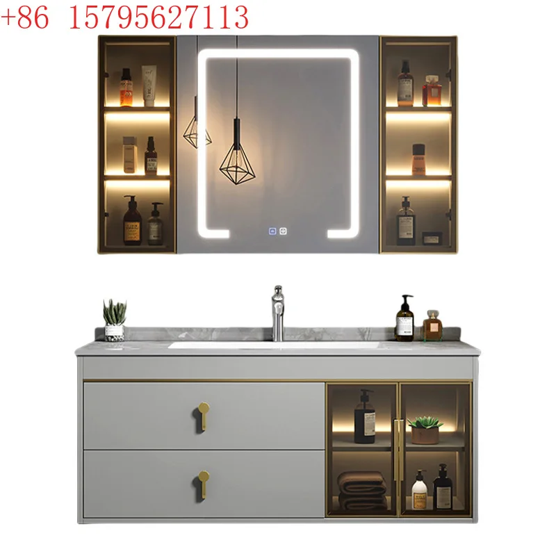 

Household bathroom cabinet ceramic integrated basin combination simple bathroom rock slab seamless washbasin cabinet