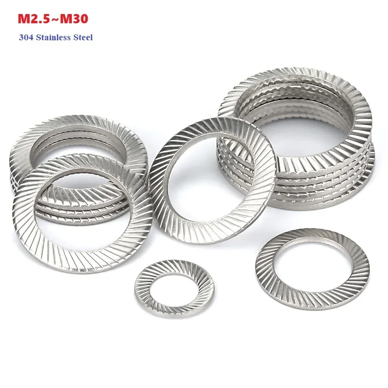 

304 Stainless Steel M2.5 M3 M4 M5 M6 M8 M10-M30 Clock Washer Round Double-Sided Anti-Loosening And Non-Slip Washer