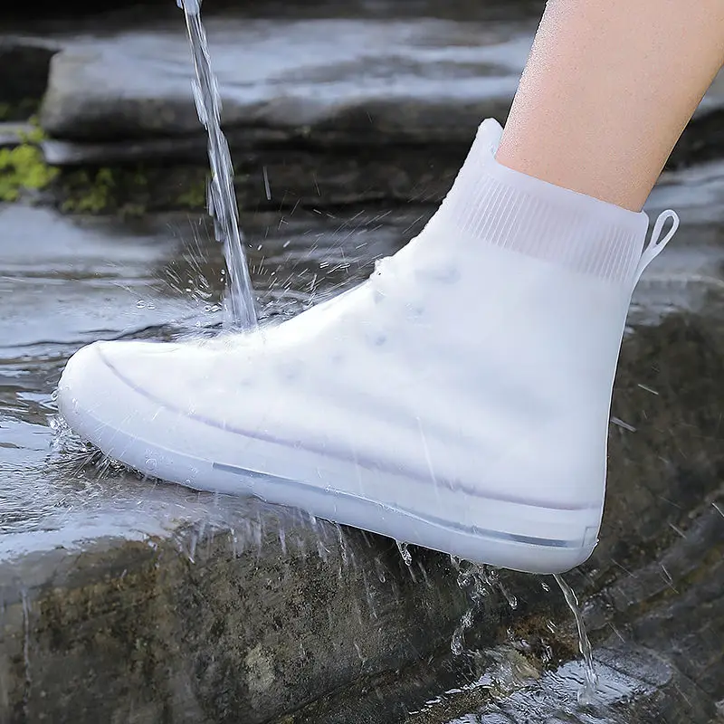 1 Pair Reusable Rainy Season Silicone Rain Boot Cover Thickened Non-Slip Waterproof Latex Rain Boot Cover Shoe Accessories