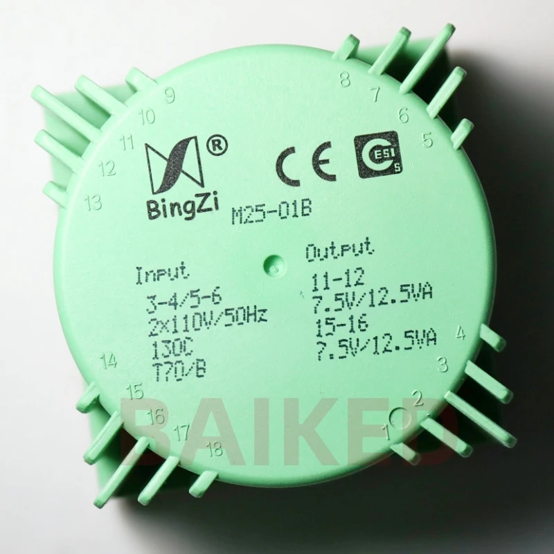 

BingZi ESI M25-01B Input 3-4/5-6 2x110V/50HZ 130C T70/B Output 11-12 7.5V/12.5VA 15-16 7.5V/12.5VA DIP-8 Power transformer