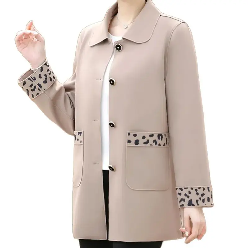 

Mom Coat Spring Autumn 2023 New Middle-Aged Elderly Jacket Women's Windbreaker Outwear Long Fashion Cardigan Pocket Coats Female