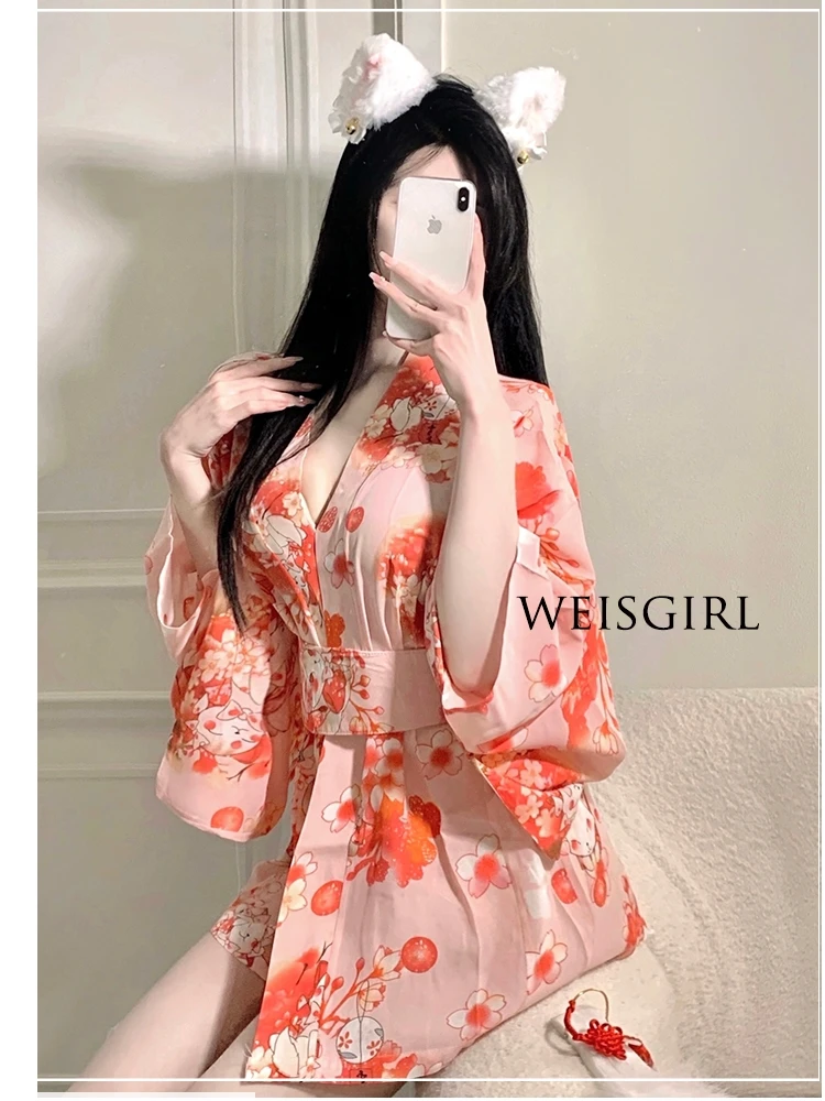 الرغبة النقية لطيف الوردي أرنب مثير معدات الملابس الداخلية موحدة إغراء تأثيري ايمو كيمونو امرأة