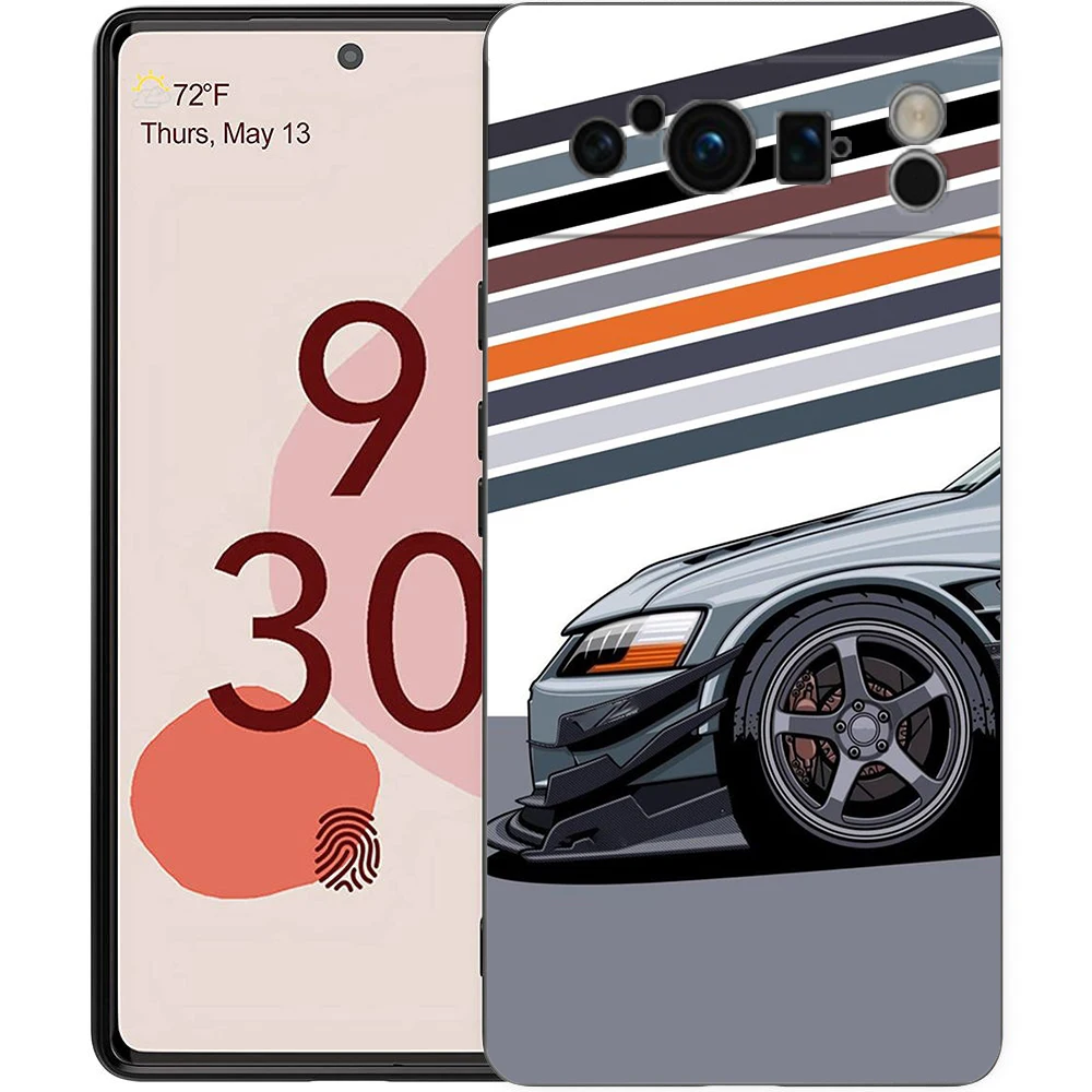 Japan JDM Sports Cars Phone Case For Google Pixel 9 8 7 6 Pro XL 8A 7A 6A TPU Shell Soft Shockproof Black Cover