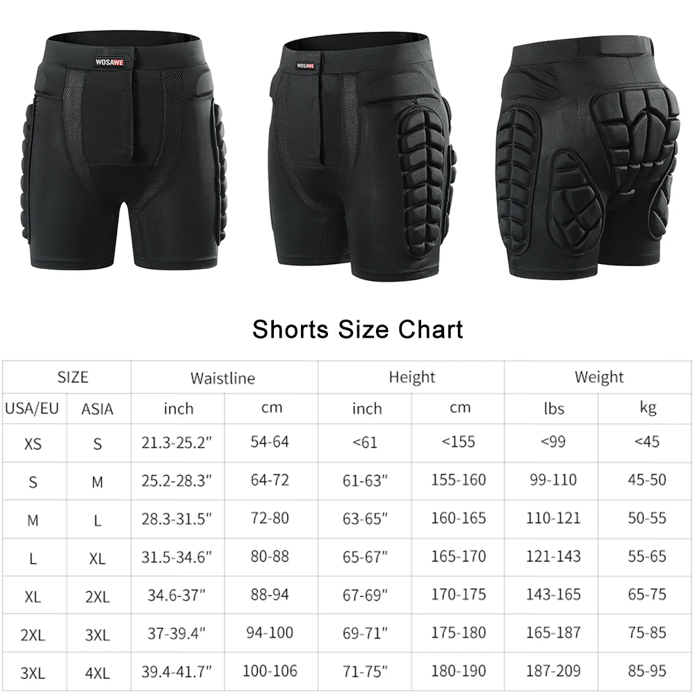 WOSAWE دراجة نارية السراويل الرجال الدراجات دراجة الرياضة السراويل مبطن تأثير حماية التزلج التزلج حامي الورك لينة الكوع منصات الركبة