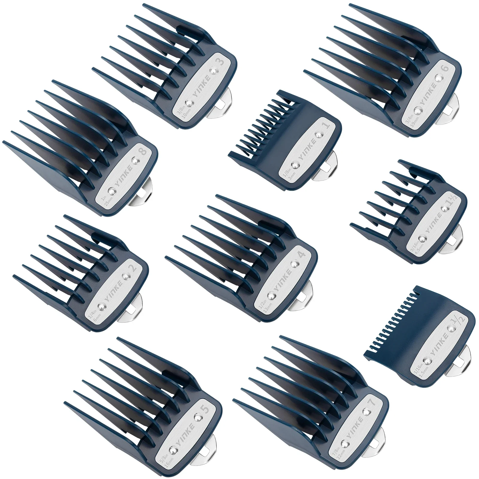 

Yinke 10Pcs Blue Clipper Guards Premium Cutting Guides Comb For Wahl With Metal Clip, Fits All Size Clippers,barber accessories