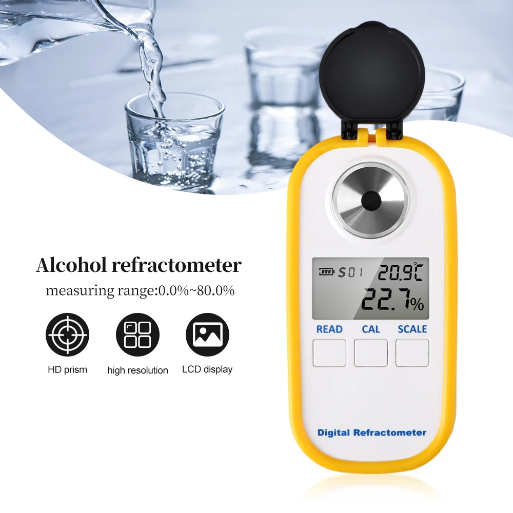 0-80% Alcohol Refractometer LCD Digital Refractometer Spirit Alcohol Refracto Meter White Wine Detector ATC Alcohol Tester