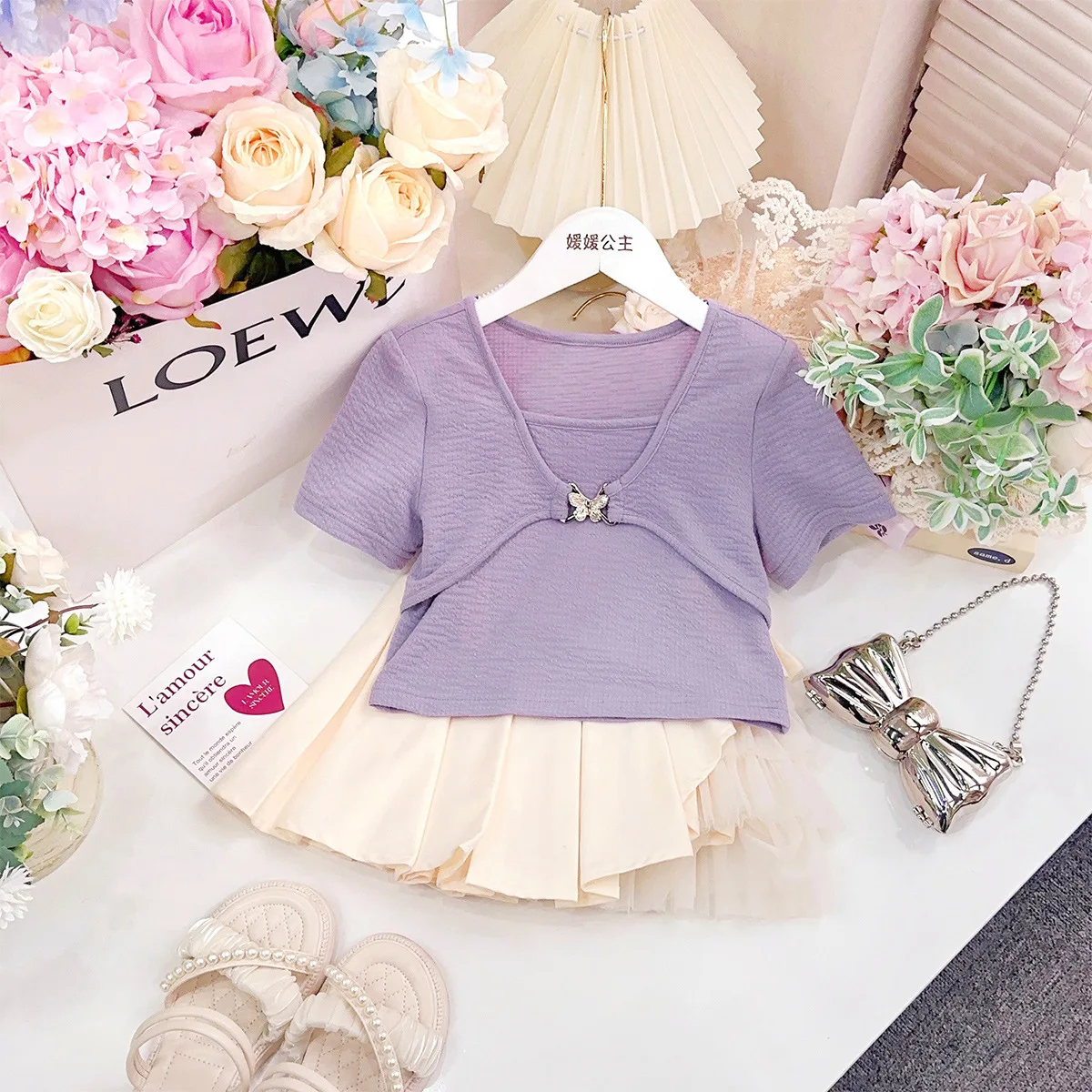 Summer School Girl Short Sleeve Tops Teenager Girl Butterfly Buckle T-Shirt Casual Top Junior Girl Solid Color Bottoming Shirt