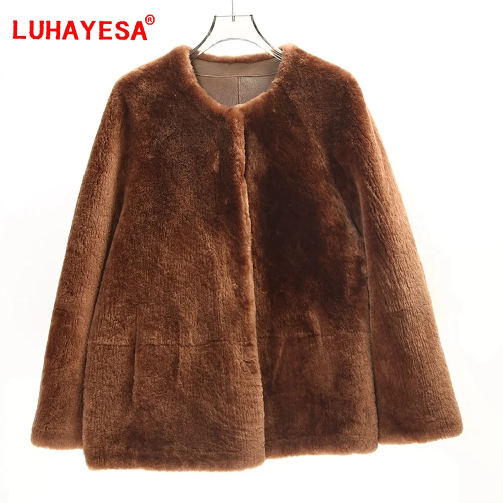 2024 Women Merino Sheepskin Lamb Fur Coat Luhayesa Winter Genuine Leather Fur Clothing