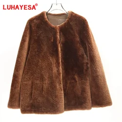 2024 Women Merino Sheepskin Lamb Fur Coat Luhayesa Winter Genuine Leather Fur Clothing