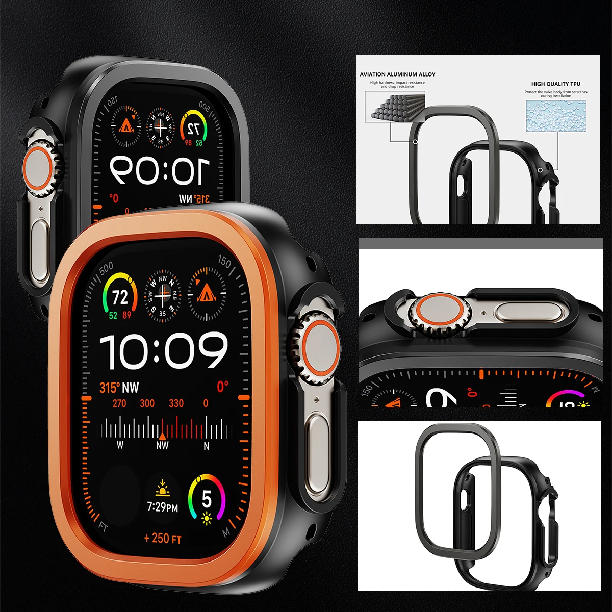Aluminum Alloy metal +TPU Case For Apple Watch Ultra 49 45 41mm Bumper Frame Housing Protector for iWatch Series SE 9 8 Ultra 7