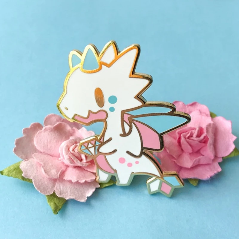 

Cartoon Cute White Diamond Trans Pride Dragon Hard Enamel Pin Badge Brooch DIY Backpack Collar Pin Kawaii Party Jewelry Gift