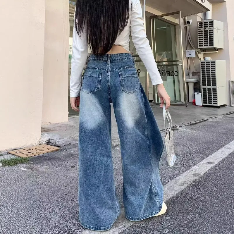 

Джинсы женские 26Plus Size, американские, из денима с эффектом потертости, с асимметричным дизайном, свободные, прямые, из мягкой ткани, модные, на каждый день