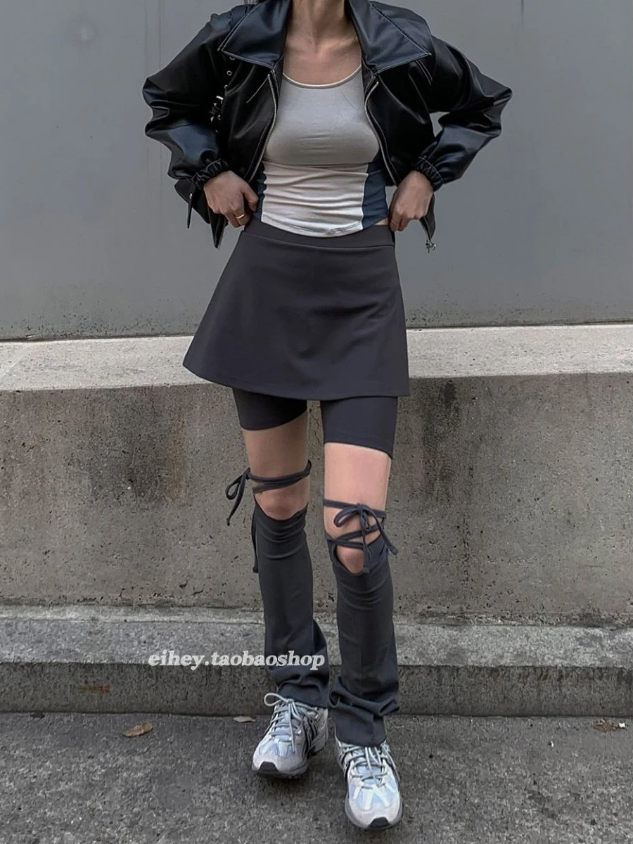 Retro Women Casual Pants 2023 New Personality Temperament High-waist Skirt Capris Fake Two-piece leggings Skirt Pant Streetwear