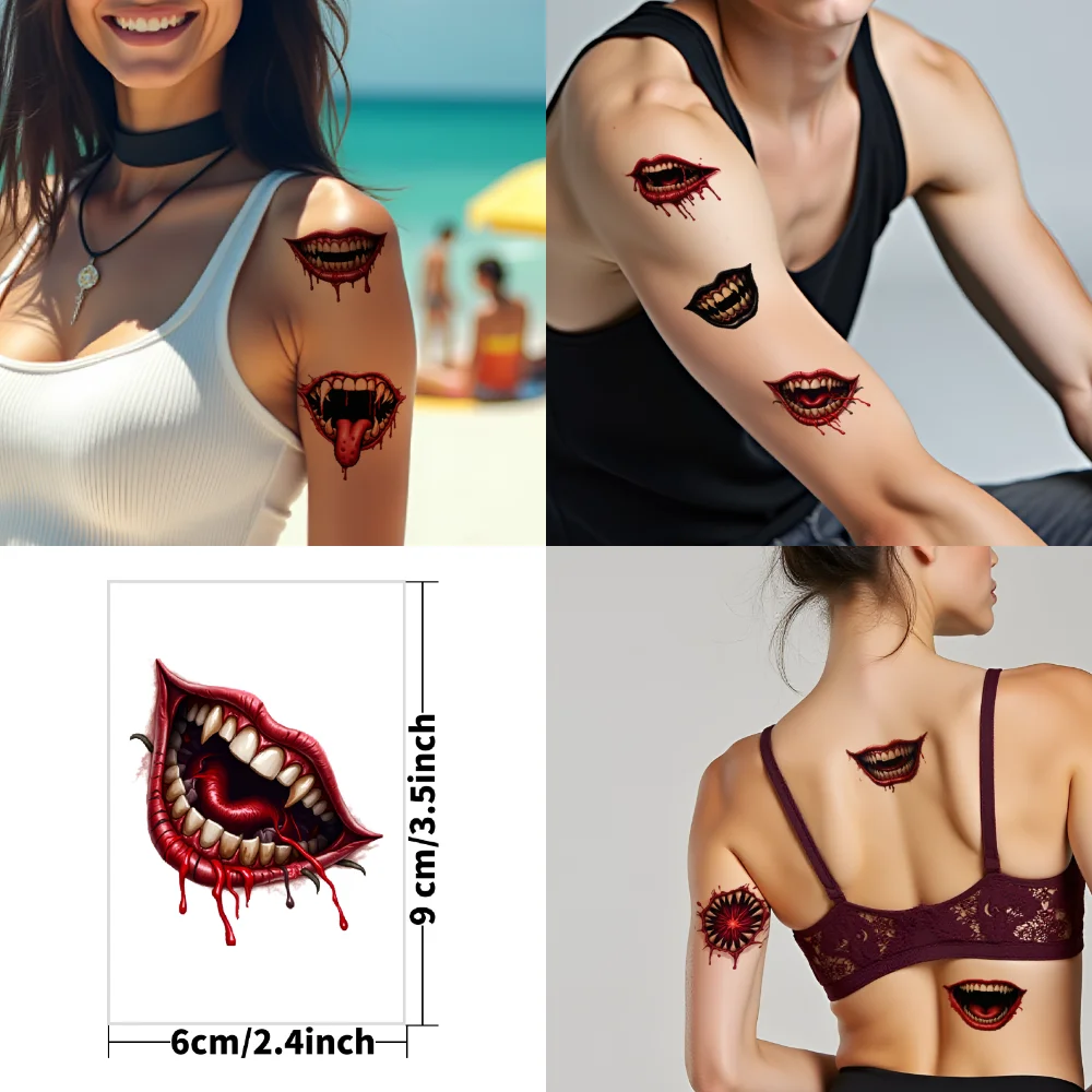 9PCS Bloody Scratches Temporary Tattoos Halloween Horror Fake Tattoos Waterproof Vampire Mouth Tattoo Stickers Scary Party Gifts