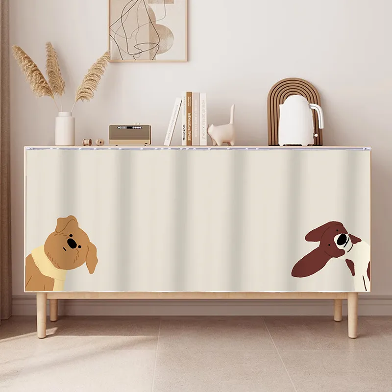 VIKAMA Niedlicher Hundemuster-Klettverschluss-Abdeckvorhang für Schrank, Esszimmer, Sideboard, Staubdichter und Dekorativer Vorhang für die Heimdekoration