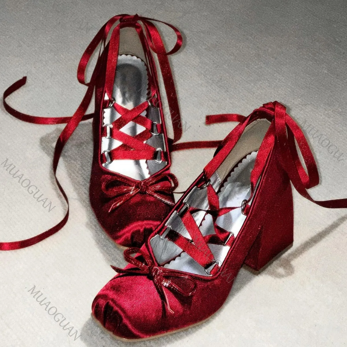 Süße Lolita Satin Mary Janes Schuhe für Damen, modische High Heels, Ballettschuhe mit Schleife, Cosplay Party Tanzschuhe mit Absatz