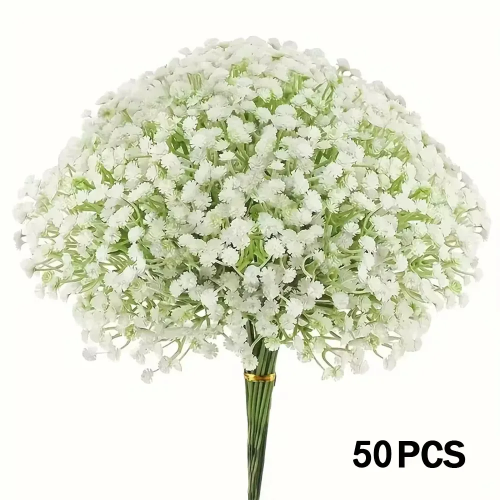 50 Stück künstliche Schleierkrautblumen, fühlen sich echt an, Gypsophila, geeignet für Hochzeit, Braut, Verlobung, Zuhause, Ornament, Raumdekoration – Detail 11