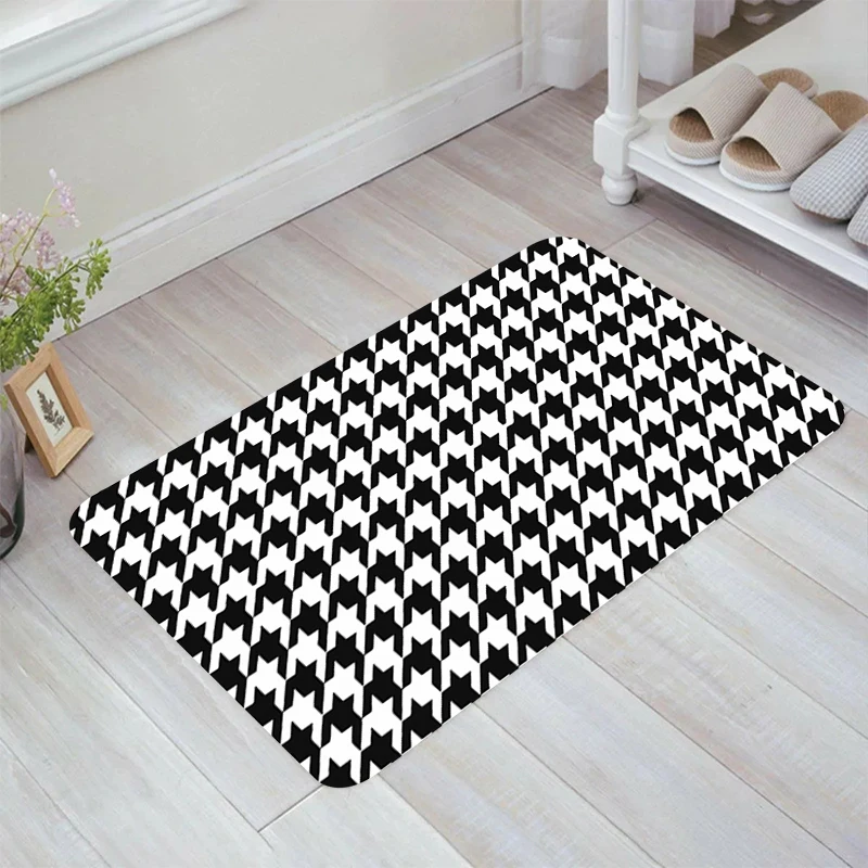 

Luxury Houndstooth Floor Mat Aesthetic Room Decoration Rugs Home Balcony Carpet Entrance of House Kitchen Rug Carpets Foot Door