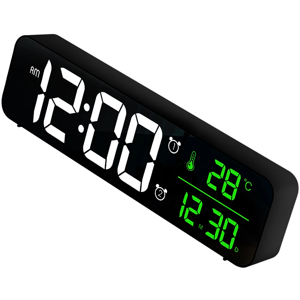 

Digital LED Luminous Alarm Clock Clock Brightness Adjustment Display Date Temp Bedroom Office 24h 12h Memory Ringtones