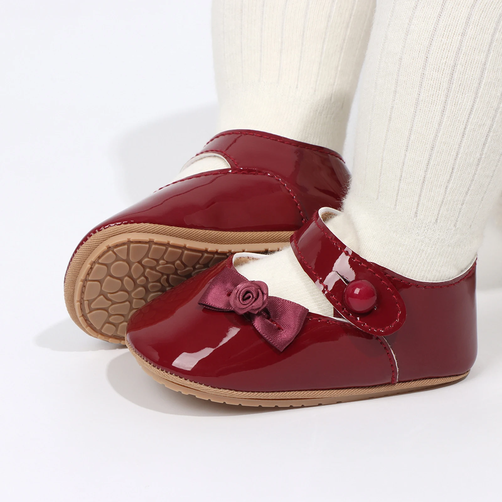 

Детские кожаные туфли-балетки для девочек 6-18 месяцев с бантом, модель Мэри Джейн