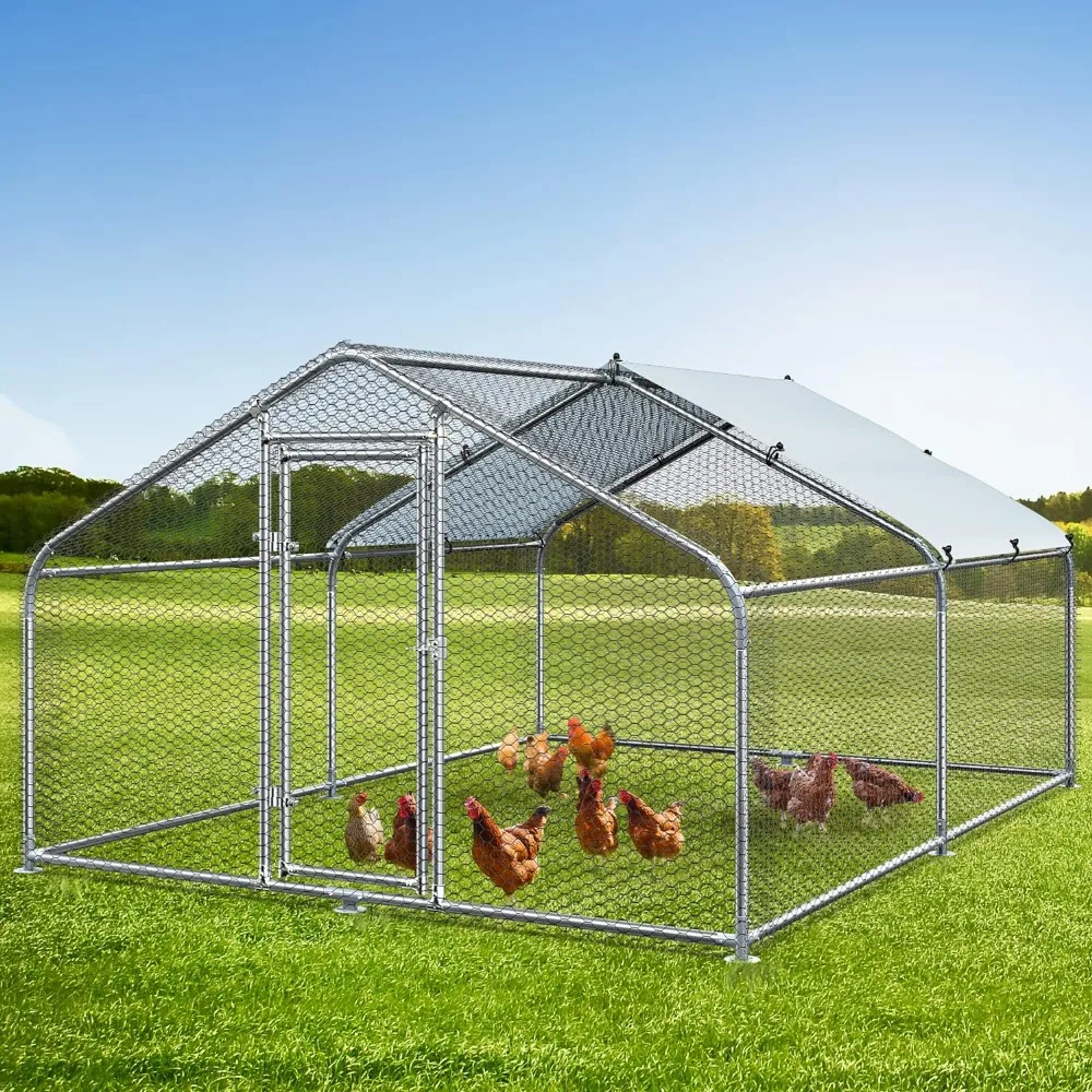 

Large Metal Chicken Coop with Waterproof Cover,13.12'L X 9.84'W X 6.49H Walk-in Poultry Cage with Run,Chicken Hen Run Duck House