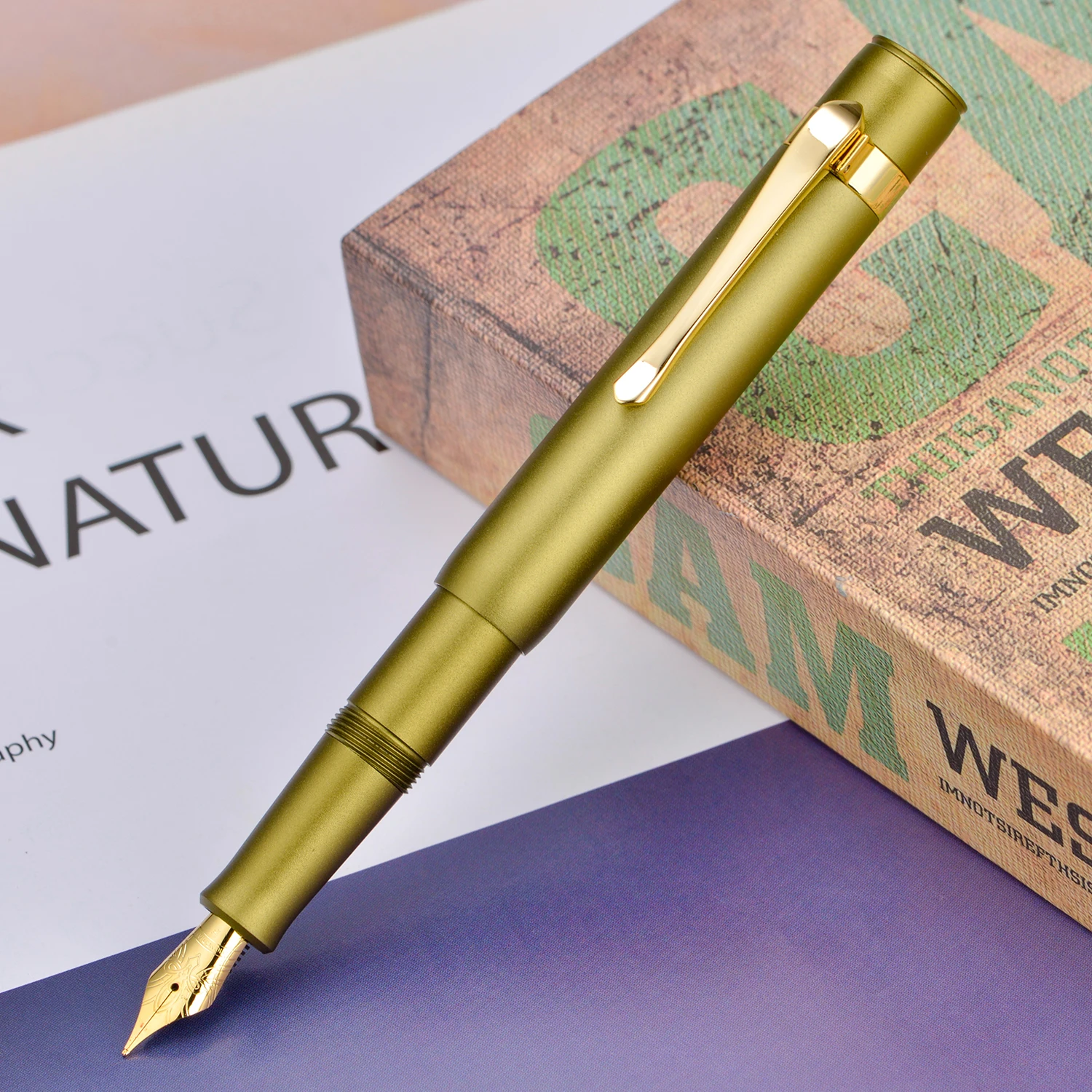 Hongdian M2 Aluminum Alloy Fountain Pen EF/F/M/Bent/Long Knife Nib Short Pocket Writing Pen Limited Olive Green