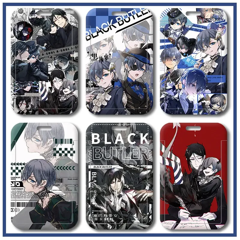 Black Butler Sebastian·Michaelis Student Card Cover Set Access Cards Bank ID Holder Retractable Credit Card Protective Sleeves