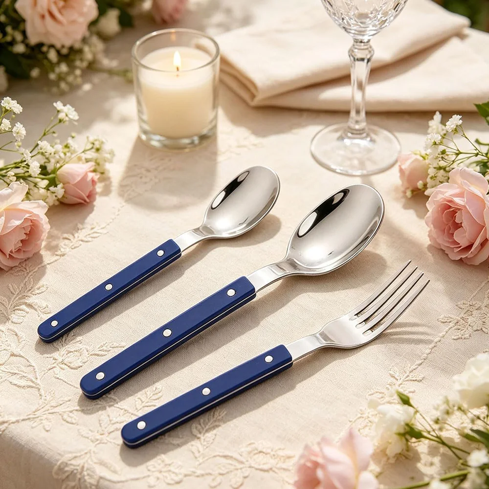 18Pcs ABS Handle Rivets Decoration Cutlery Set Stainless Steels Dinner Set Fork Spoon Western Dinnerware Kitchen Flatware