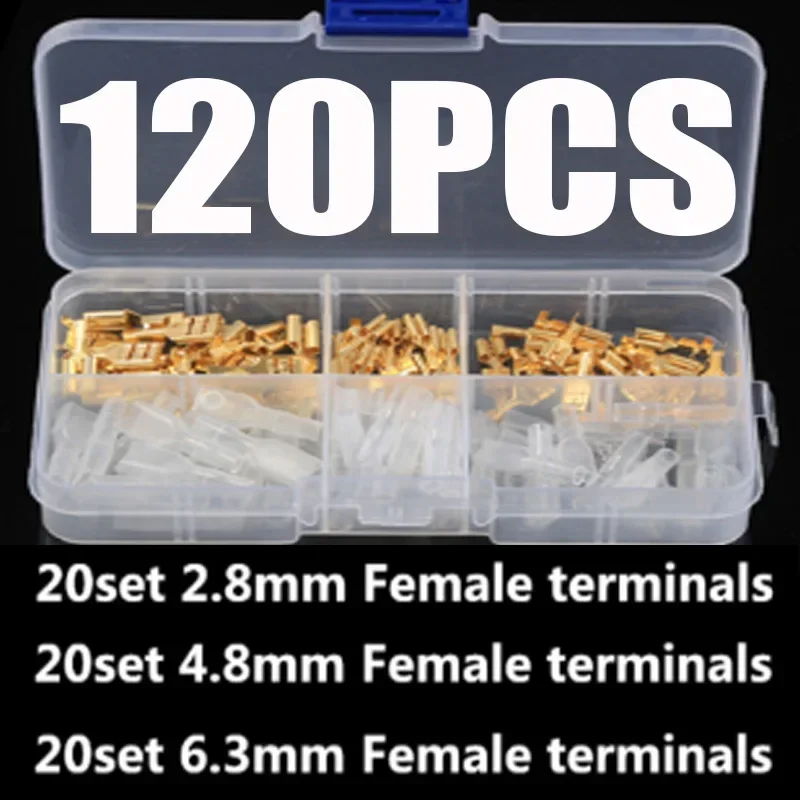 120pcs Box-Packed Crimp Terminal Female Spade Terminals2.8/4.8/6.3mm No Male,Wire Connector,Electrical Terminals