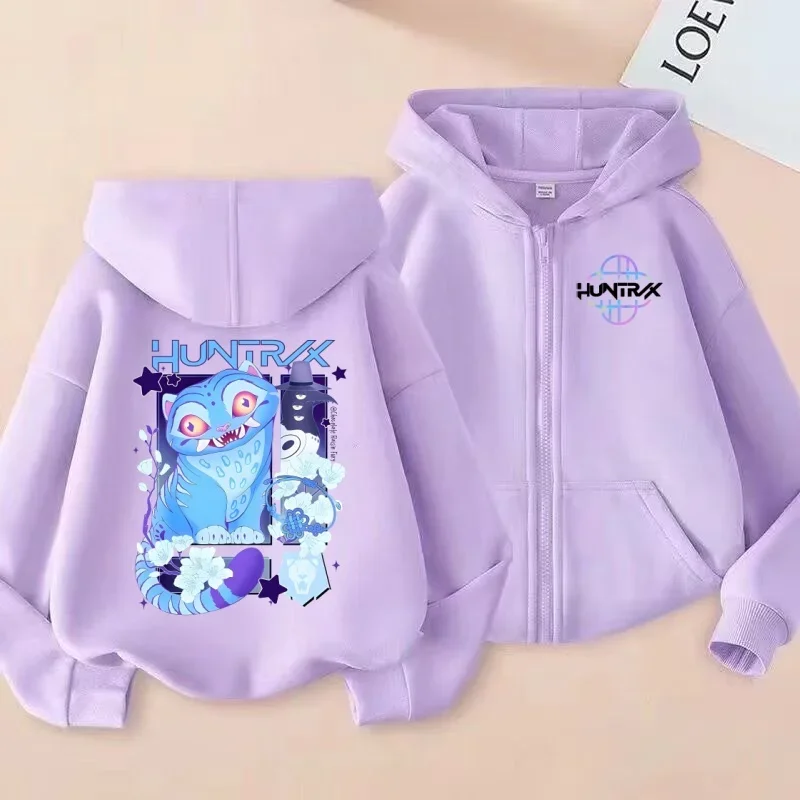 

Детская толстовка на молнии с принтом в стиле KPOP Demon Hunters Huntrix Cool Blue Cat Art, персонализированная куртка в корейском стиле