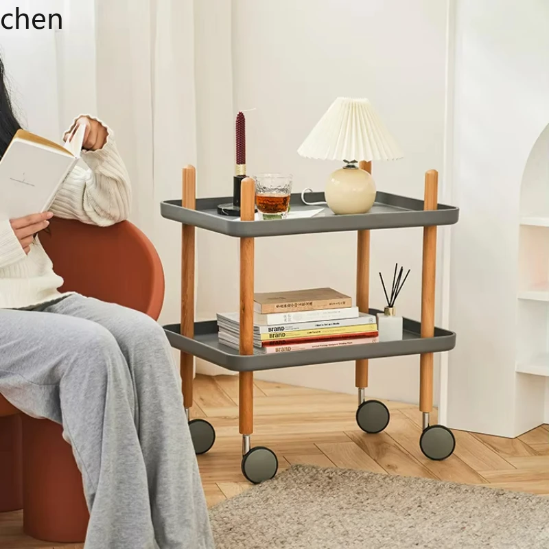 

YFY mobile coffee table mini side cabinet bedside table small apartment solid wood storage cart corner table