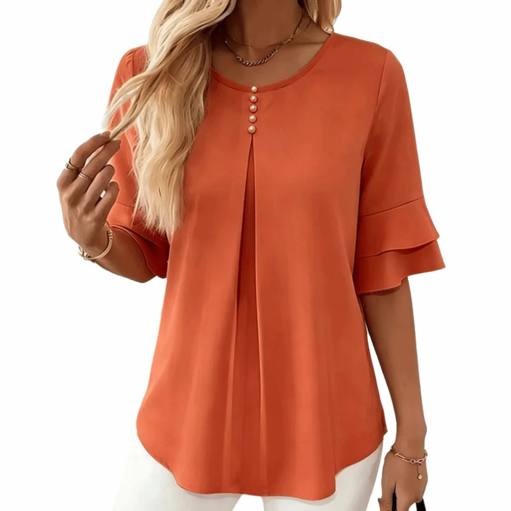 

Fashion Elegant Women's Blouse 3/4 Flare Sleeve 3 Size Women's Pintuck Blouse Comfortable Breathable Summer Blouse Daily Wear
