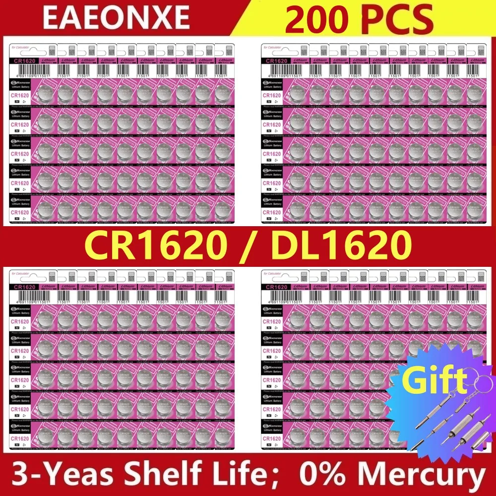 

200pcs CR1620 Button Cell Battery 3V 1620 Lithium Battery for Watch Key Calculator Car Remote Toys etc