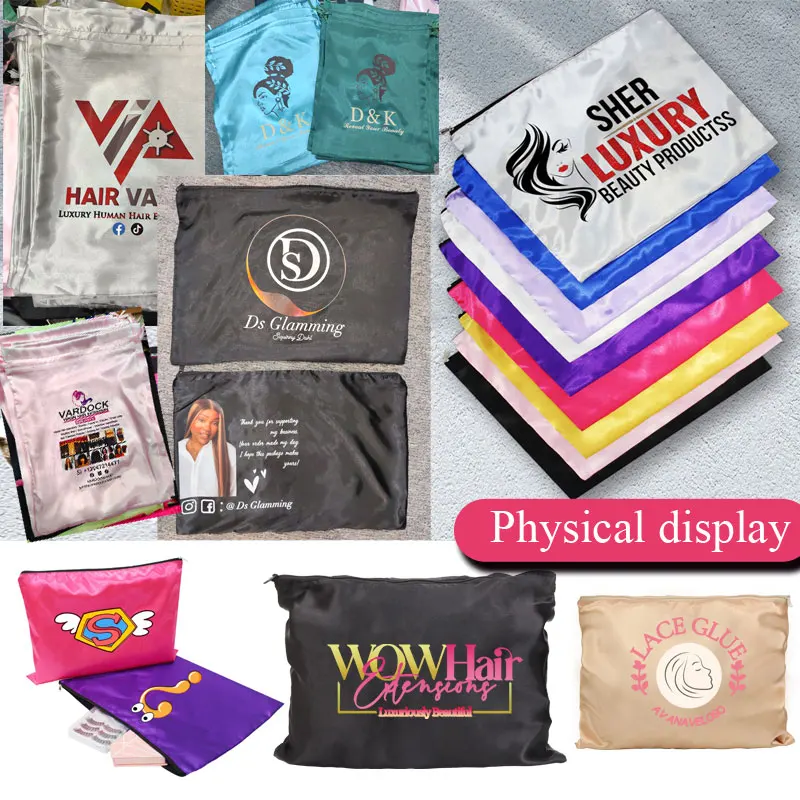 20Pcs Logo Customize Silk Satin Bags With Zipper Big Wig Bags For Packaging Human Wigs 35X25Cm Silk Wig Bag Hair Extensions Bags