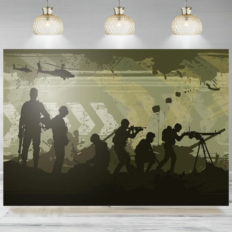 Soldier Military Backdrop Army Green Camouflage Top Secret Action Photographic Background Birthday Party Decoration Banner Phot