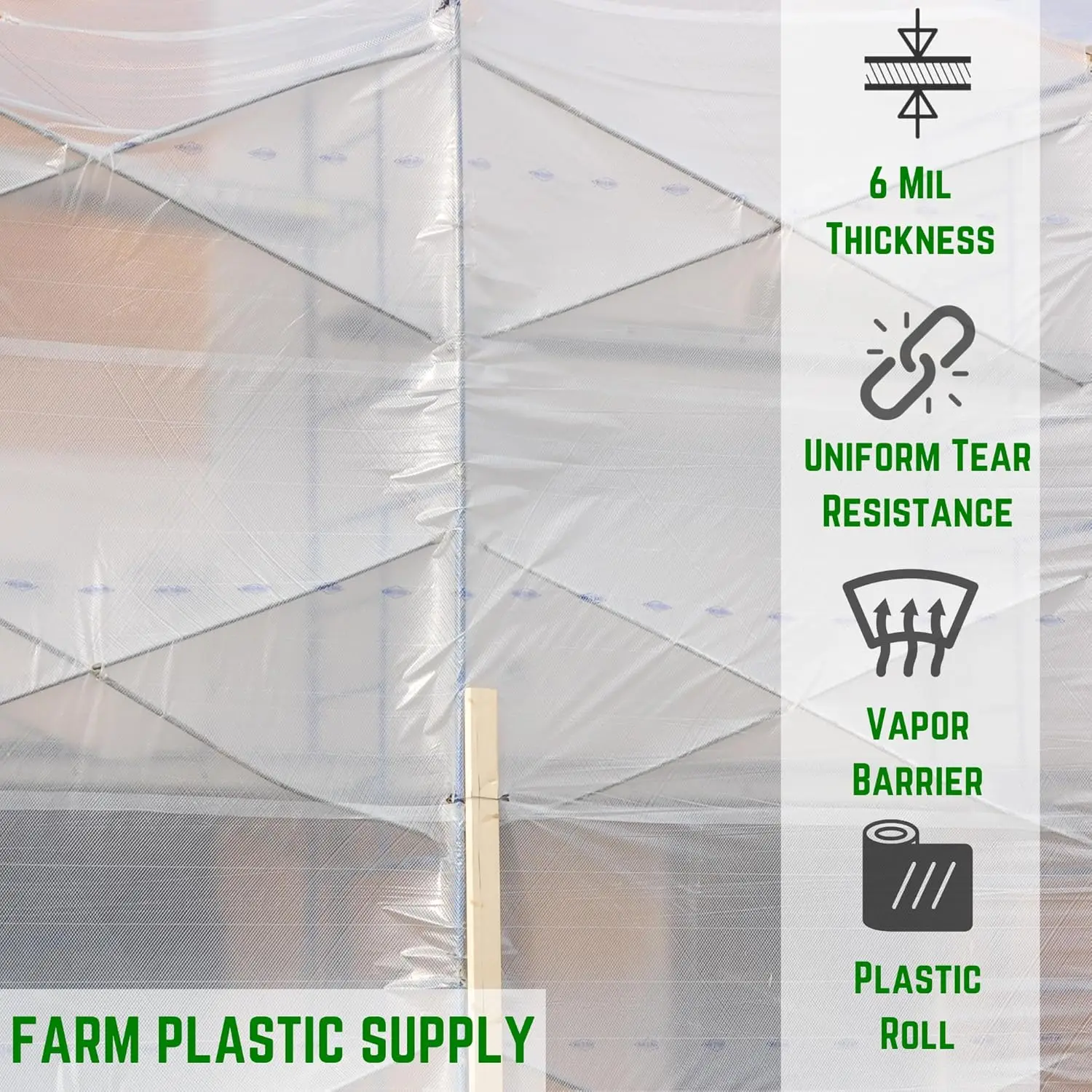 Dura Skrim String Reinforced Clear Plastic Sheeting - 6 Mil - (40' x 100') - Reinforced Poly Film Tear Resistant, Weatherproof