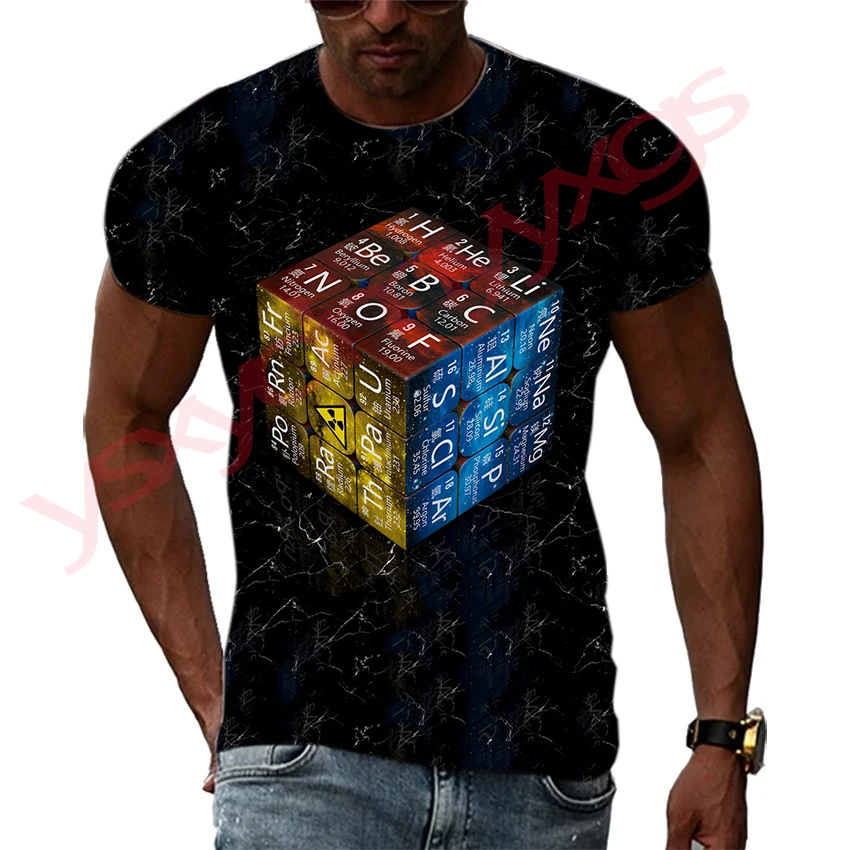 

Summer Chemical Rubik's Cube Pattern Quick-Dry Men's T-shirt Hip Hop 3D Print Personality Neck Short Sleeve Fashion Clothes