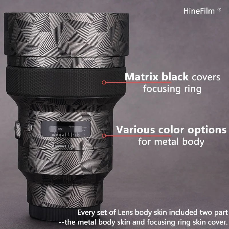 Hinefilm haut für sigma 14-1/2 e mount linsen aufkleber 14 f 1,8 premium aufkleber haut für sigma 14mm f 1,8 dg hsm art linsen wickel abdeckung